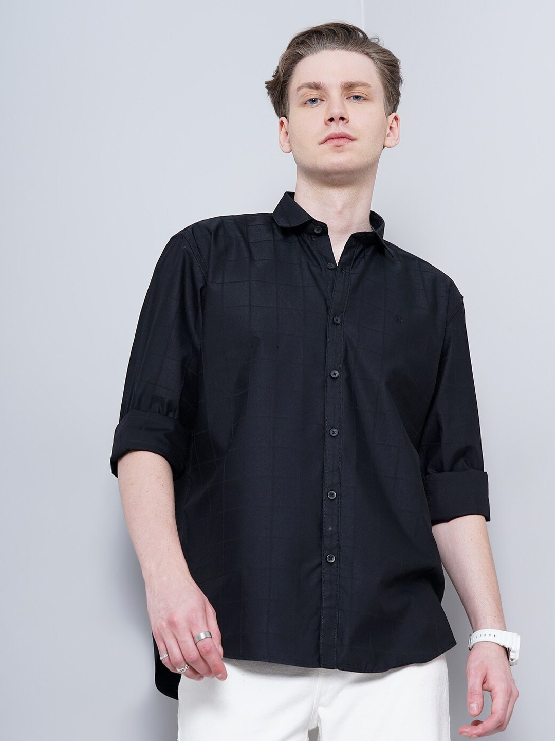 

SORATIA New Checkered Cotton Casual Shirt, Black