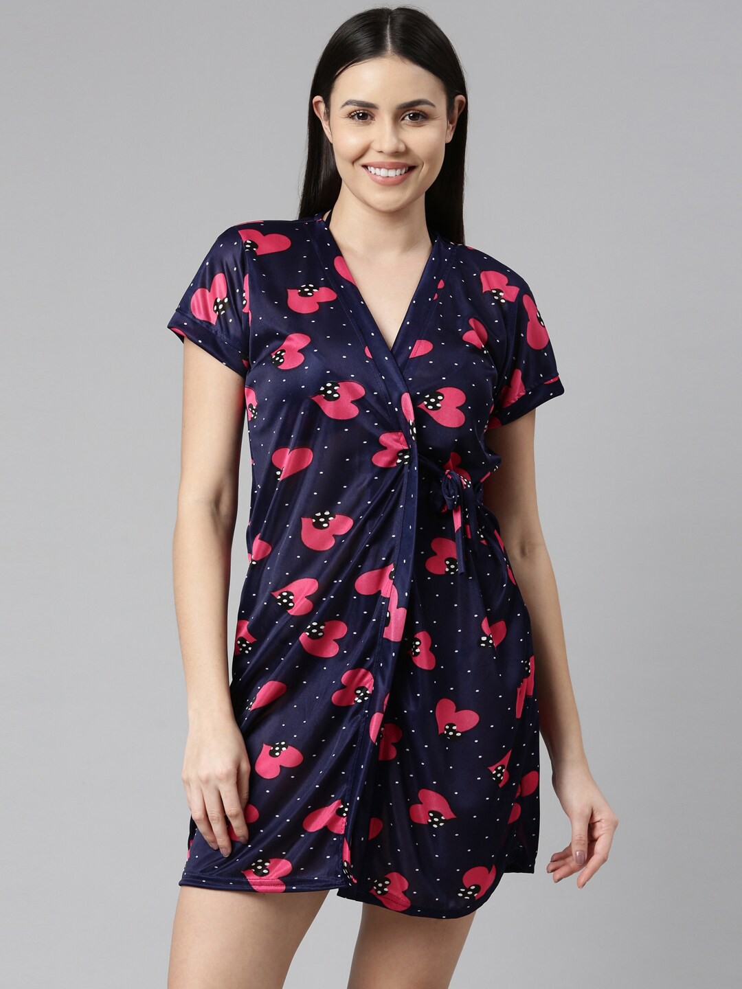 

Bailey sells Conversational Printed V-Neck Satin Shirt Dress Nightdress With Lingerie Set, Blue