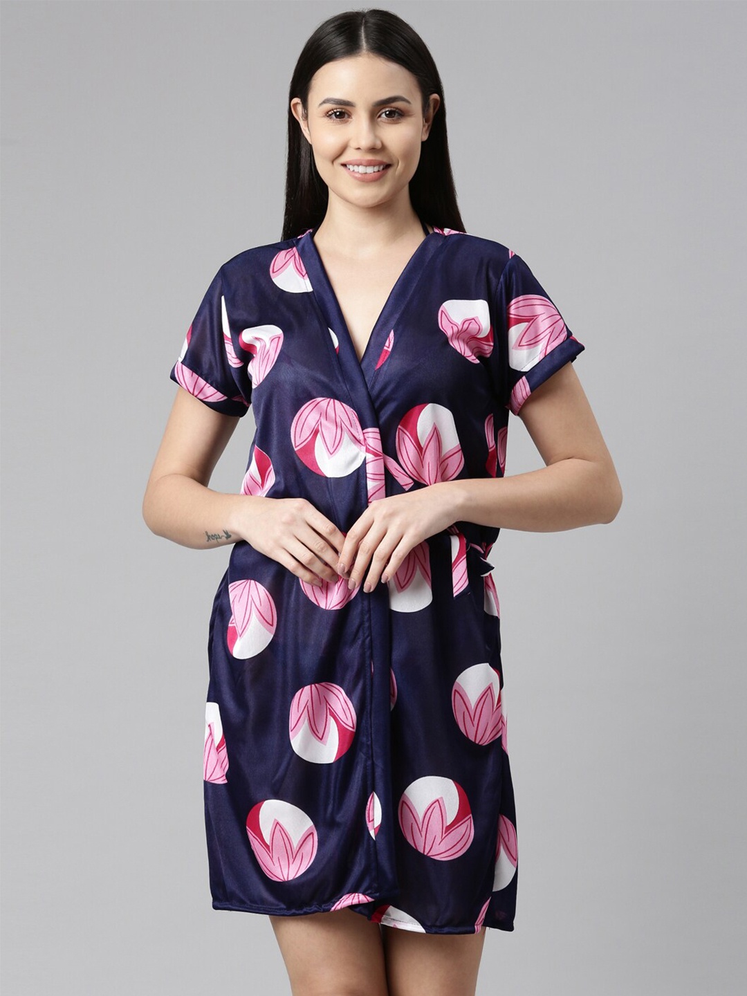 

Bailey sells Set Of 3 Conversational Printed Satin Wrap Nightdress With Lingerie Set, Blue