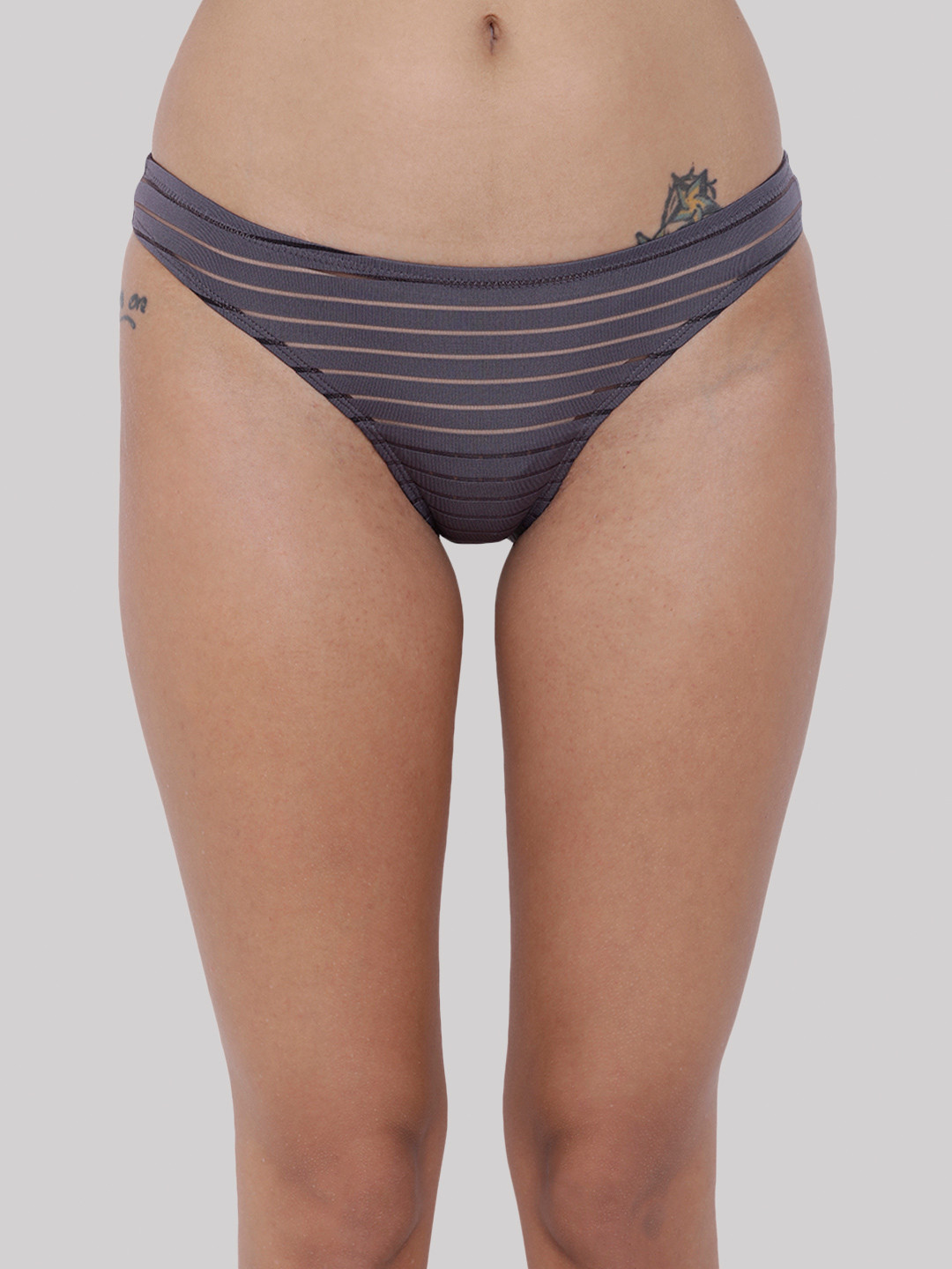 

BASIICS by La Intimo Women Striped Mid-Rise Anti Microbial Bikini Briefs BCPBR02, Grey