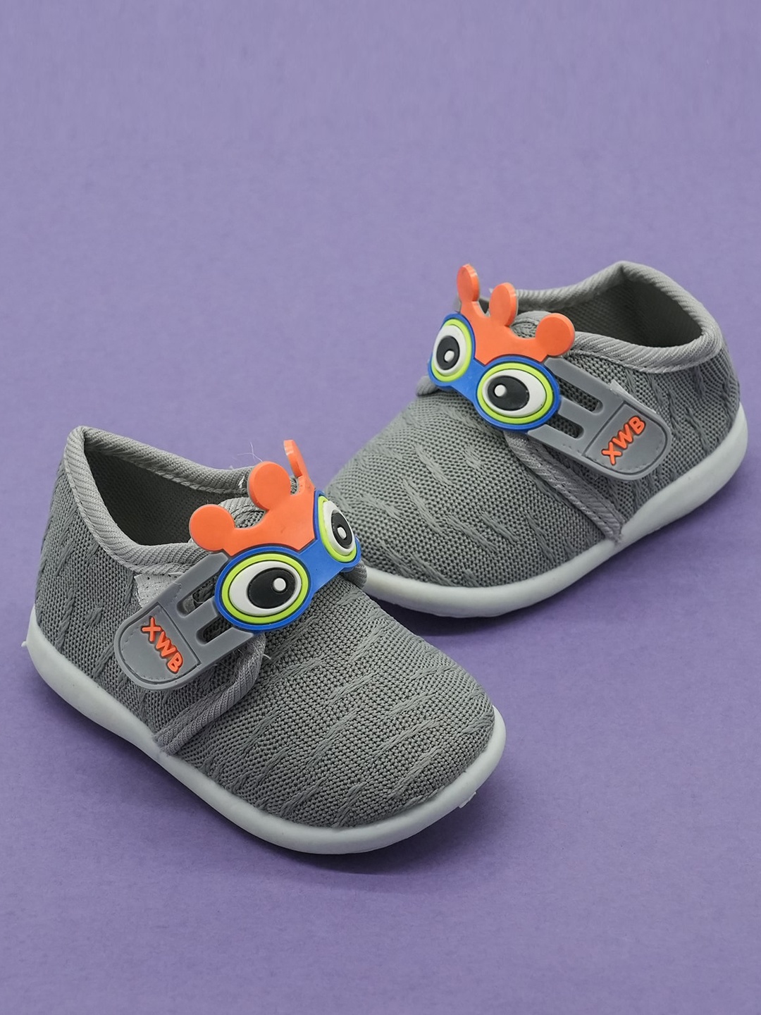 

FEETWELL SHOES Kids Woven Design Velcro Sneakers, Grey