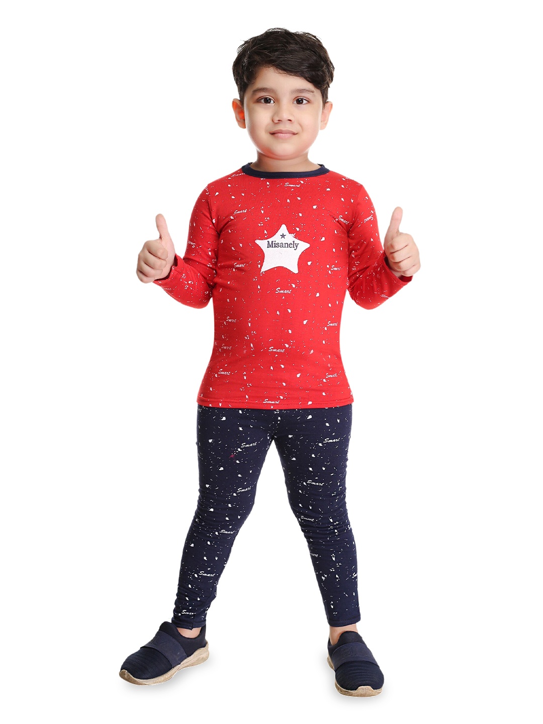 

BAESD Boys Printed Pure Cotton T-shirt with Trousers, Red