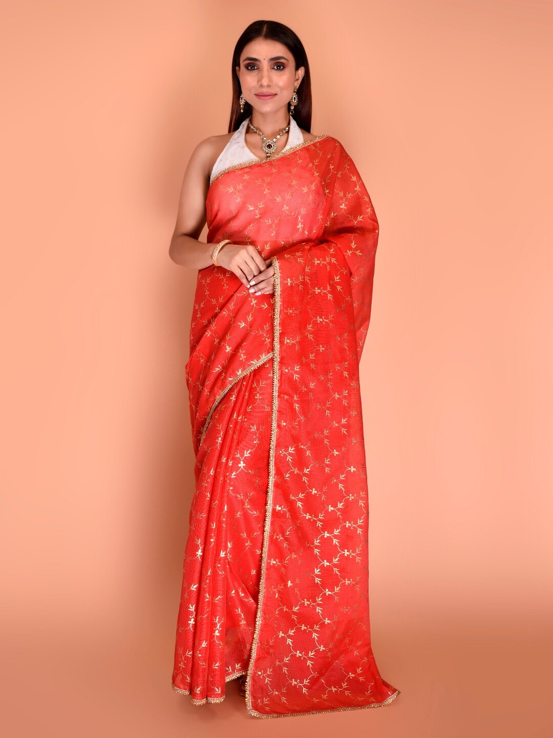 

Indi INSIDE Floral Printed Saree, Red