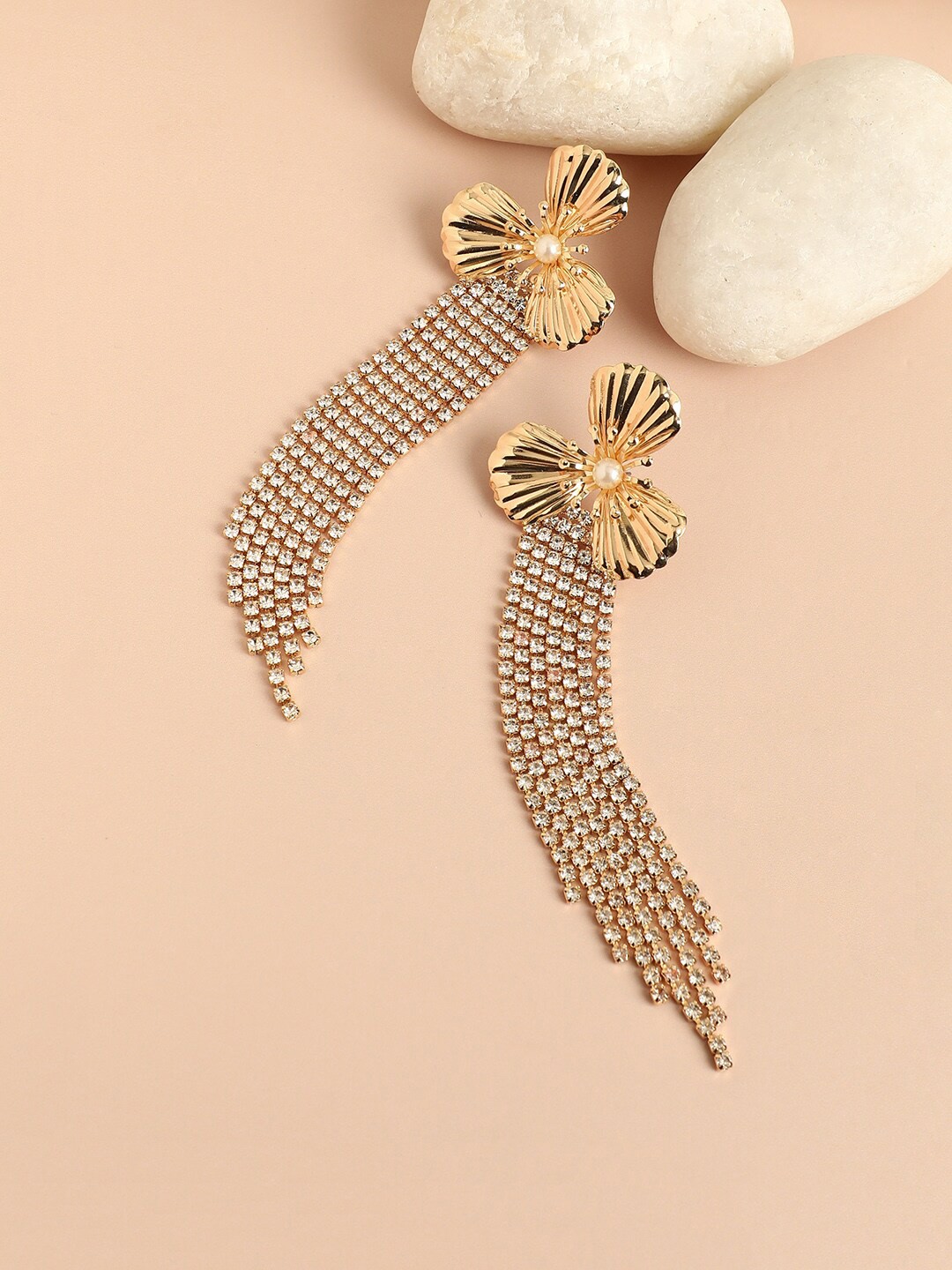 

SOHI Gold-Plated Stone Studded Drop Earrings
