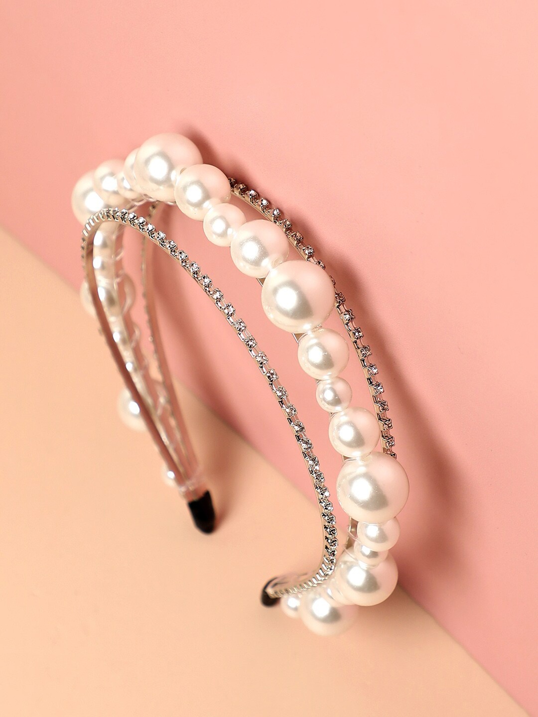 

SOHI Women Beaded Embellished Hairband, White