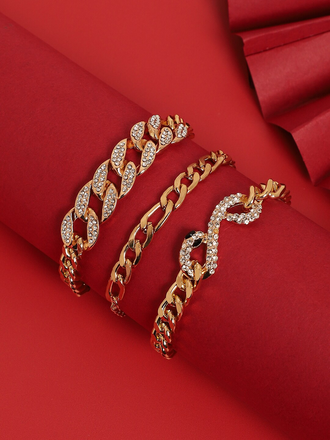 

SOHI Women Set Of 3 Gold-Plated Link Bracelets