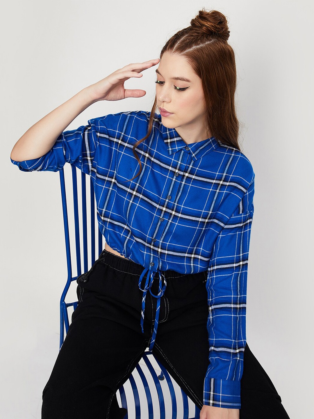 

max Checked Crop Casual Shirt, Blue