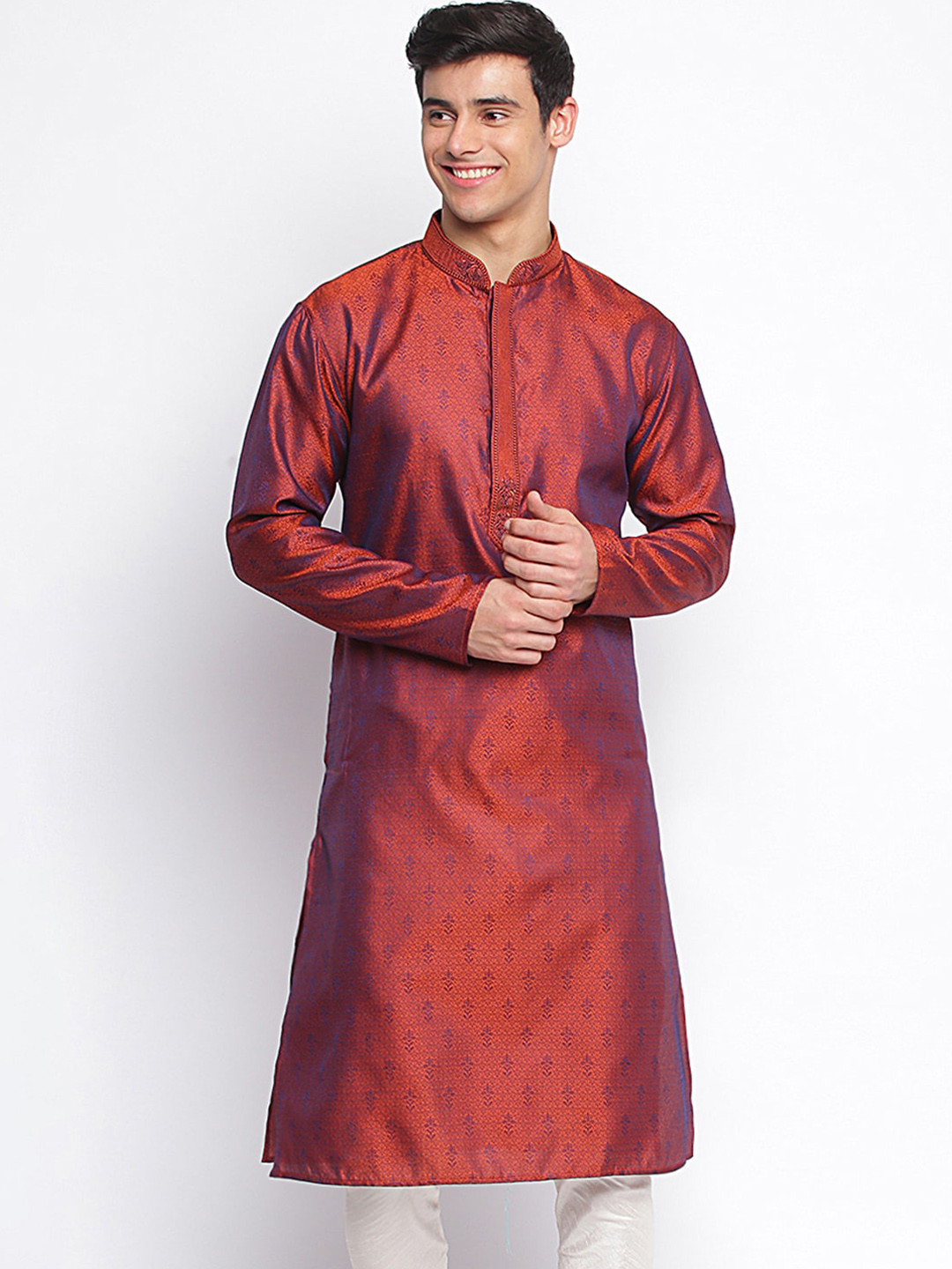 

Sanwara Men Woven Design Straight Kurta, Orange
