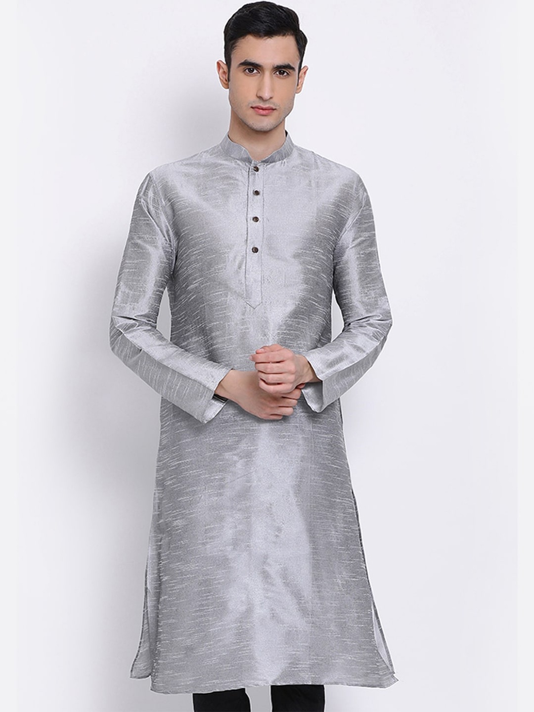 

Sanwara Mandarin Collar Long Sleeves Straight Kurta, Silver