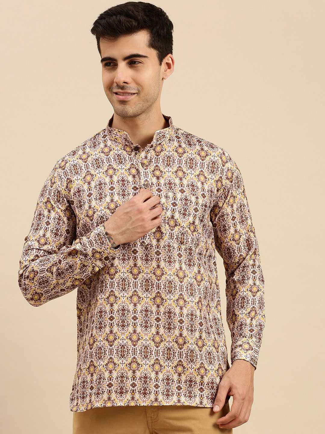 

Sanwara Ethnic Motifs Printed Cotton Kurta, Brown