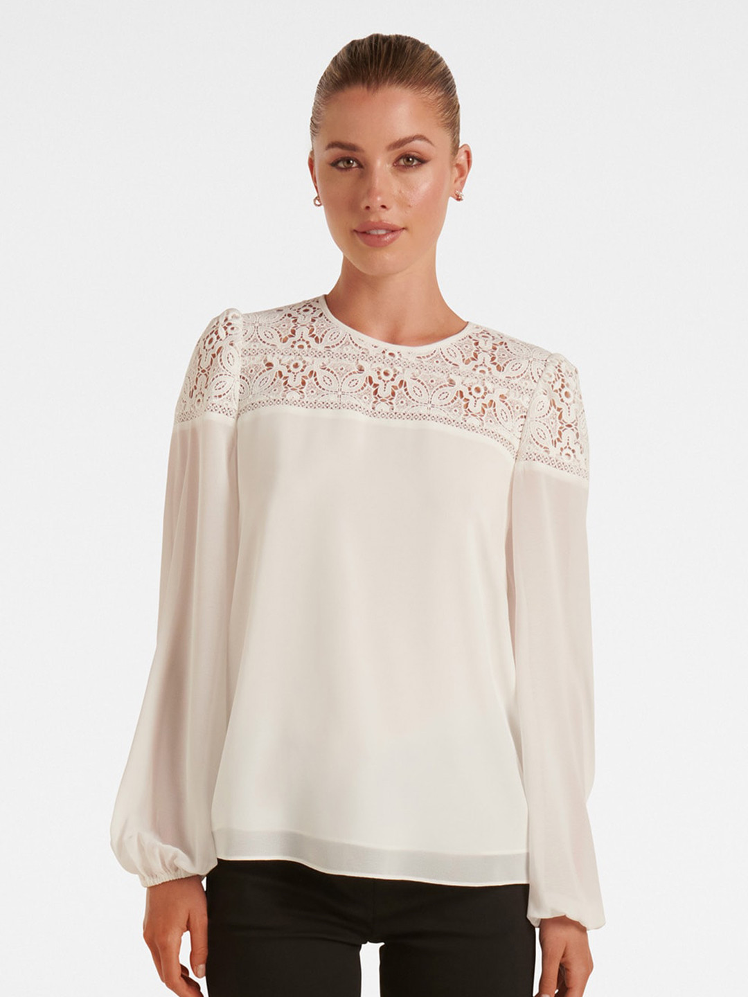 

Forever New Puff Sleeves Regular Top, White