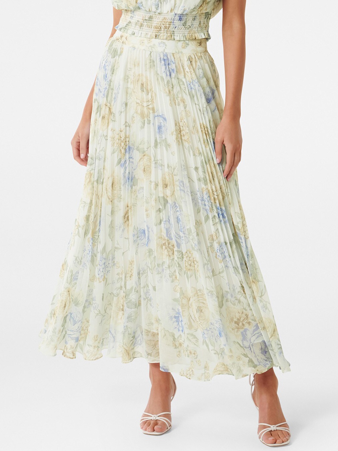 

Forever New Floral Printed Accordion Pleats Flared Maxi Skirt, White