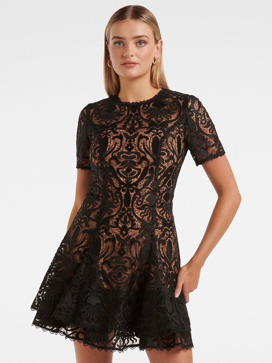 

Forever New Self Designed Lace A-Line Dress, Black