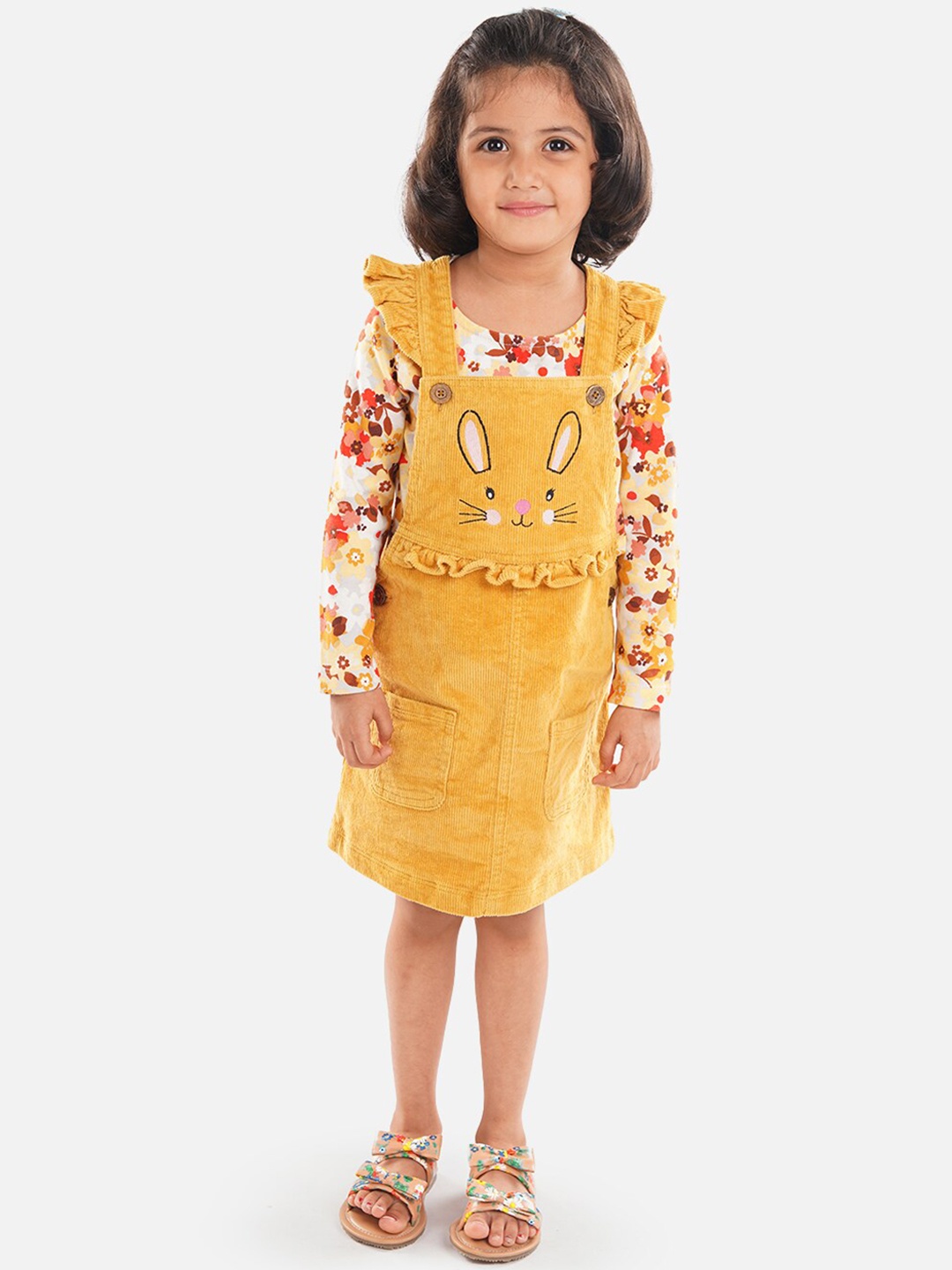 

Zalio Girls Cat Printed Pure Cotton Pinafore Dress, Yellow