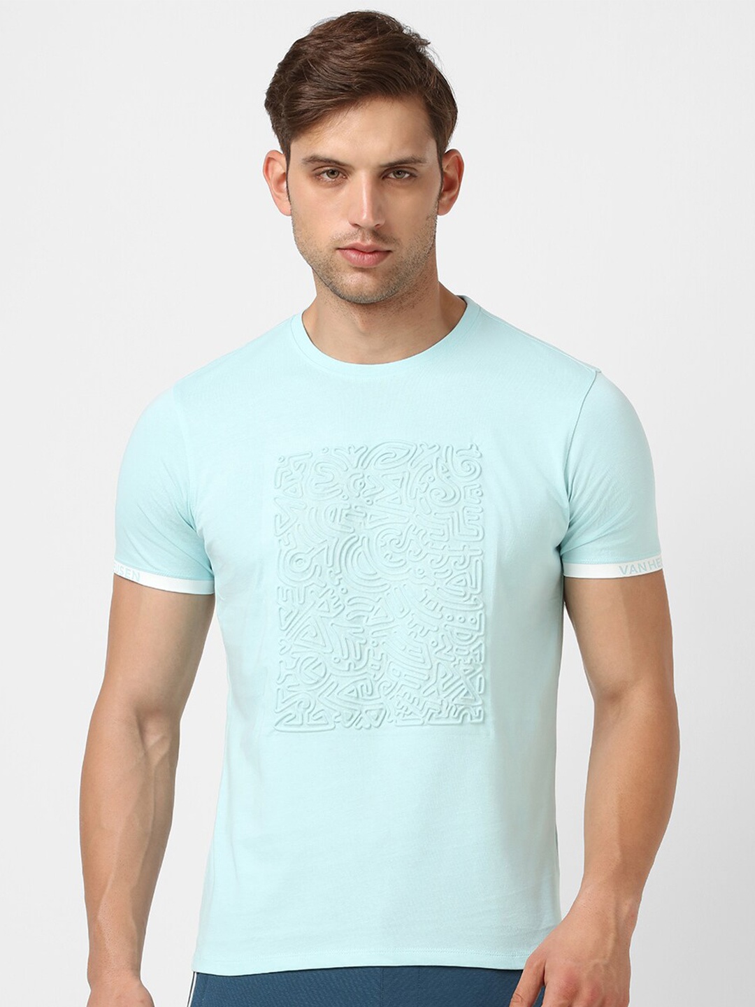 

V Dot Graphic Printed Cotton T-shirt, Blue