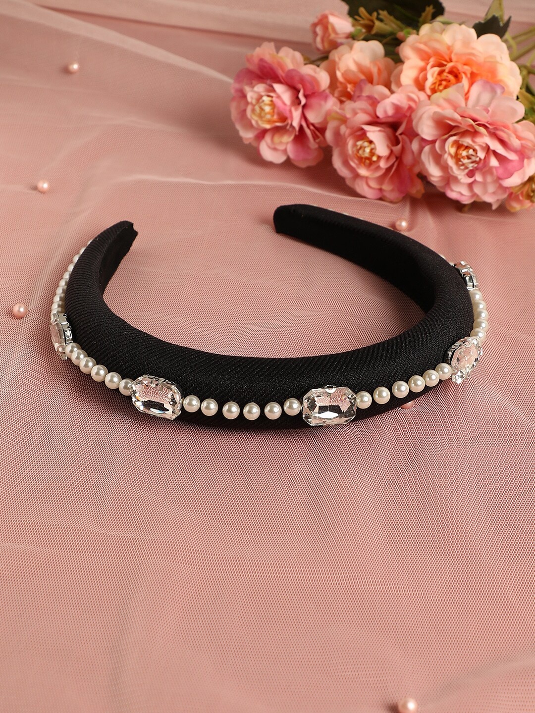 SOHI Embellished Fabric Hairband, Black