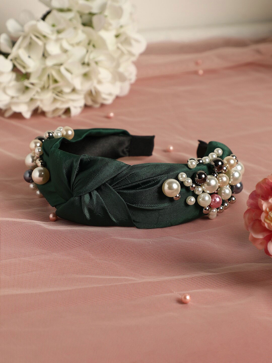 

SOHI Embellished Knot Detail Hairband, Green