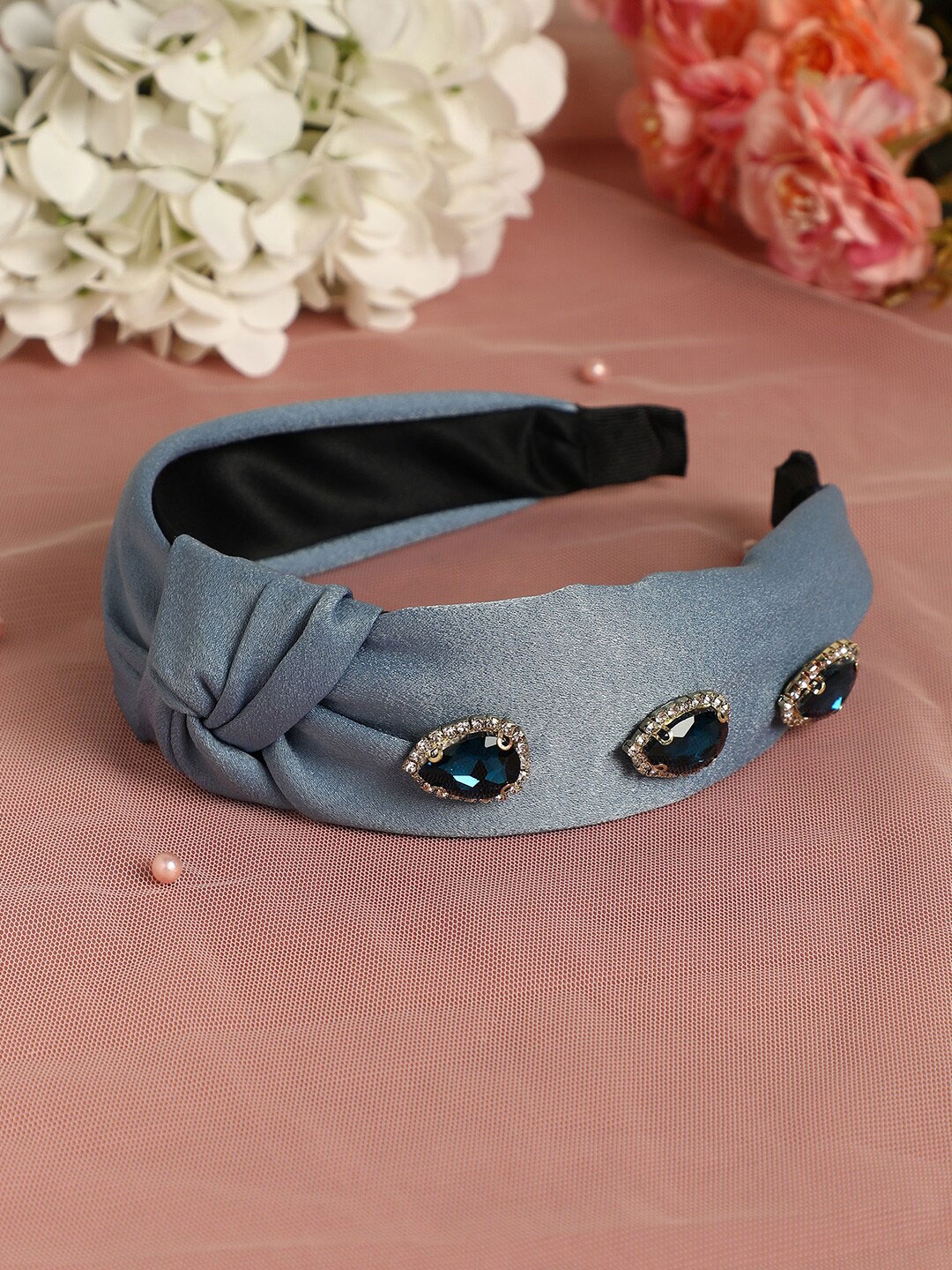 

SOHI Embellished Knot Detail Hairband, Blue