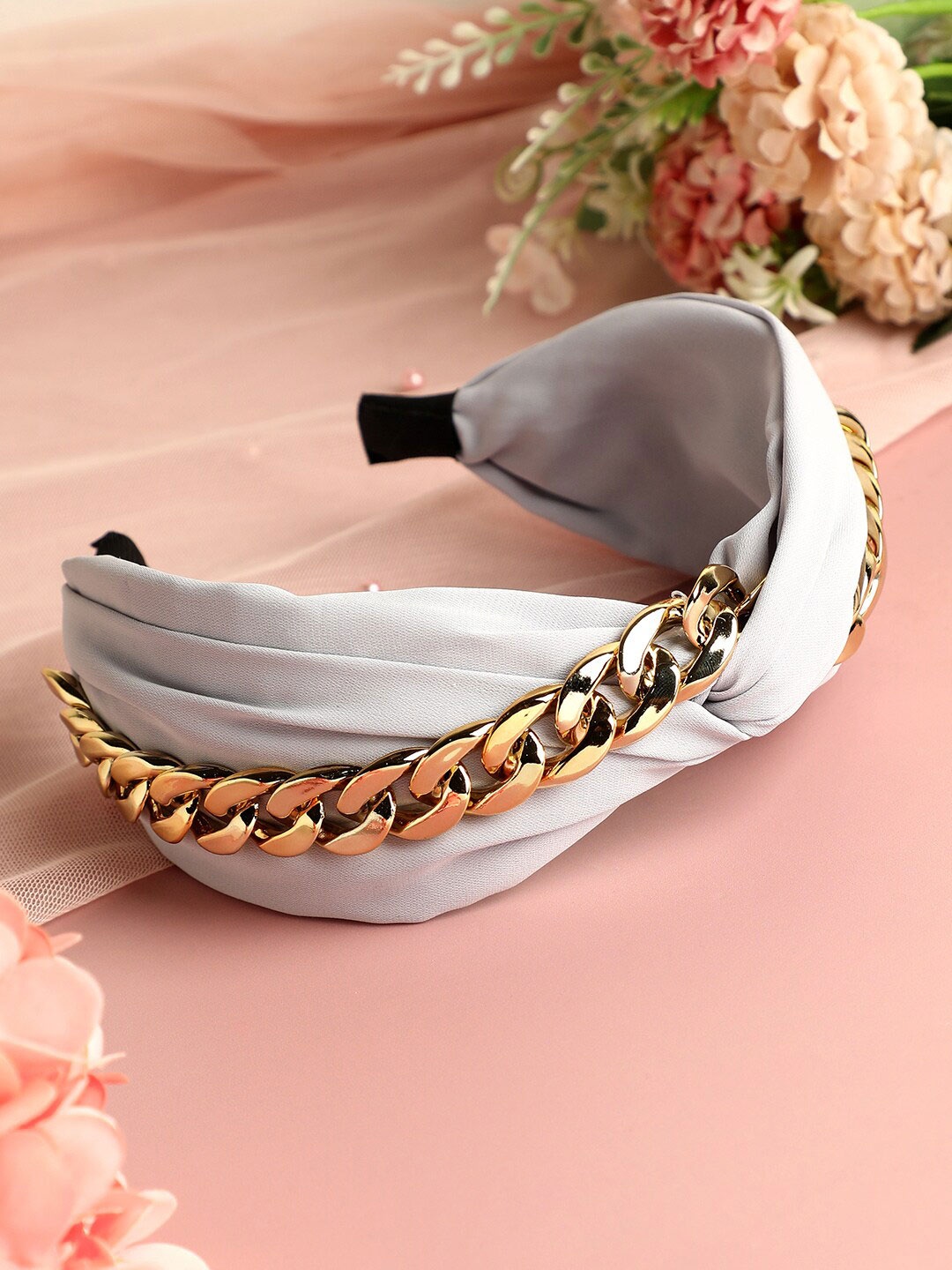 

SOHI Embellished Gold-Plated Chain Detail Hairband, White
