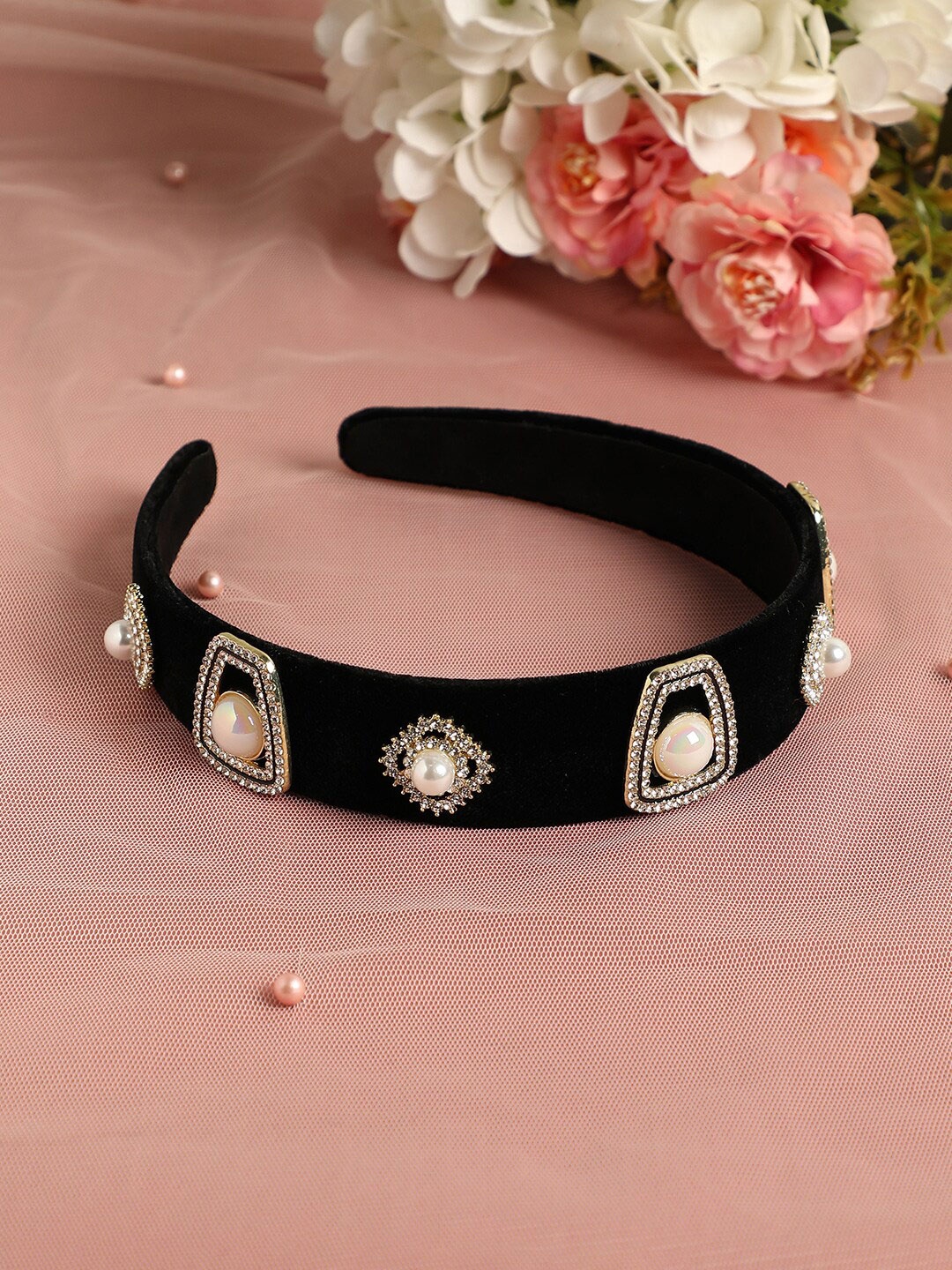 

SOHI Embellished Fabric Hairband, Black