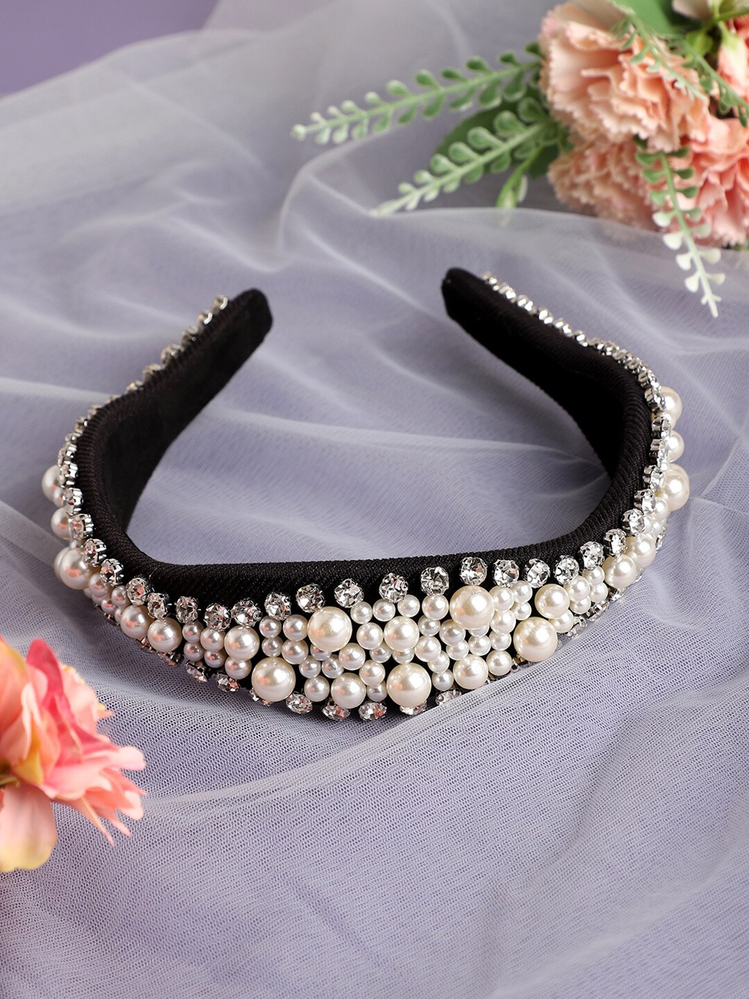

SOHI Embellished Fabric Hairband, Black