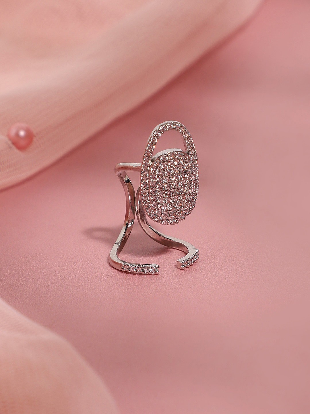 

SOHI Silver-Plated Artificial Stone-Studded Adjustable Nail Ring
