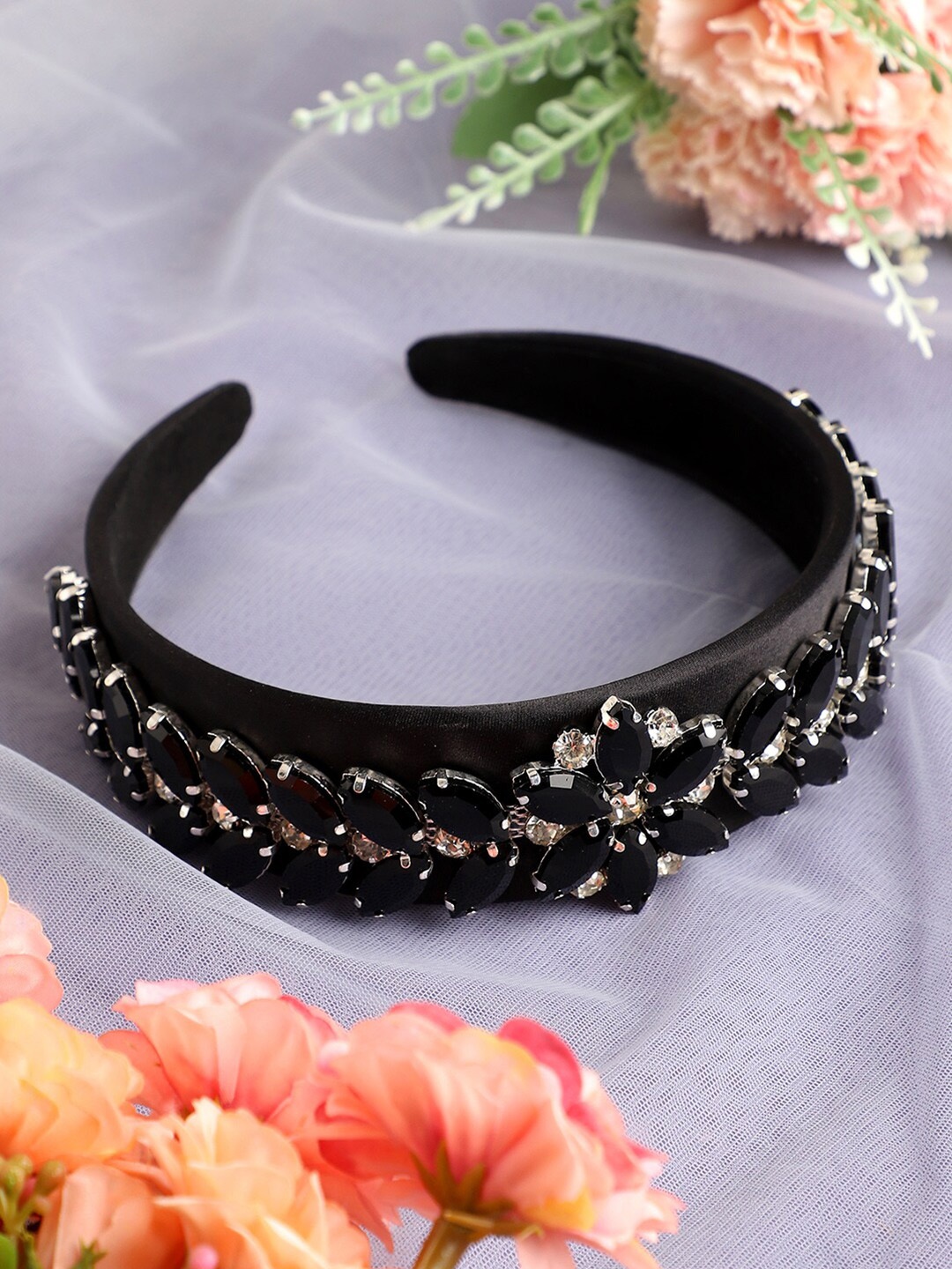 

SOHI Embellished Fabric Hairband, Black