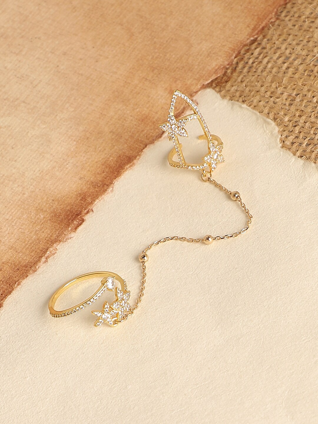 

SOHI Gold-Plated Artificial Stone Studded Nail Ring