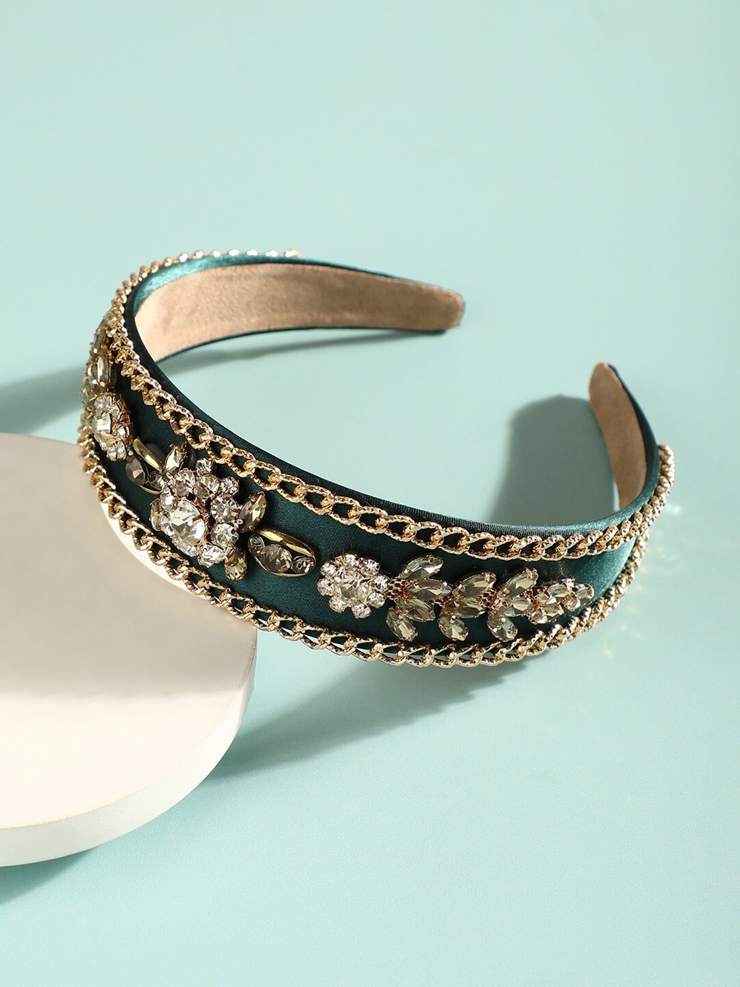 

SOHI Embellished Fabric Hairband, Green