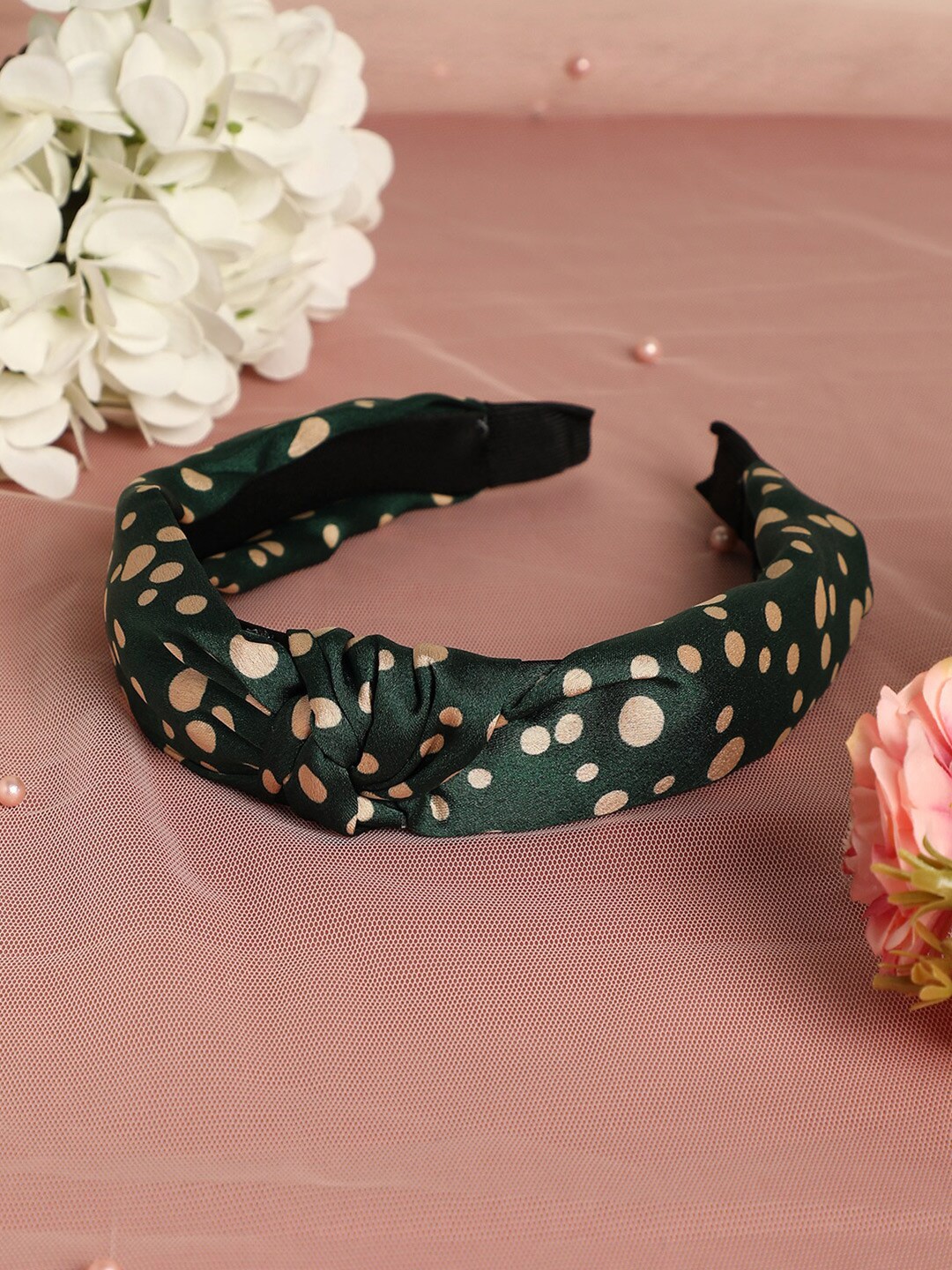

SOHI Polka Dots Printed Knot-Detail Hairband, Green