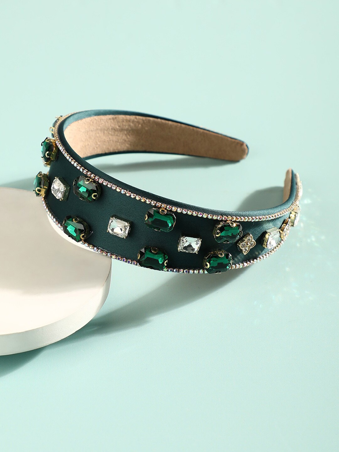 

SOHI Embellished Fabric Hairband, Green