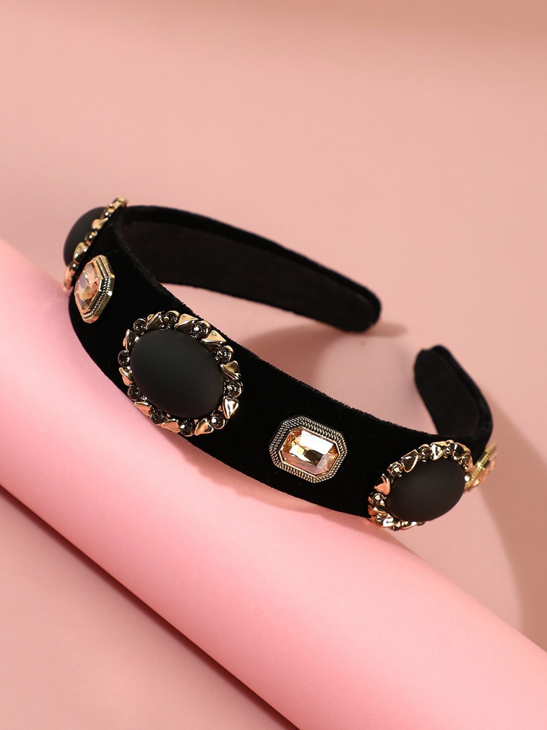 

SOHI Beads & Stones Embellished Hairband, Black