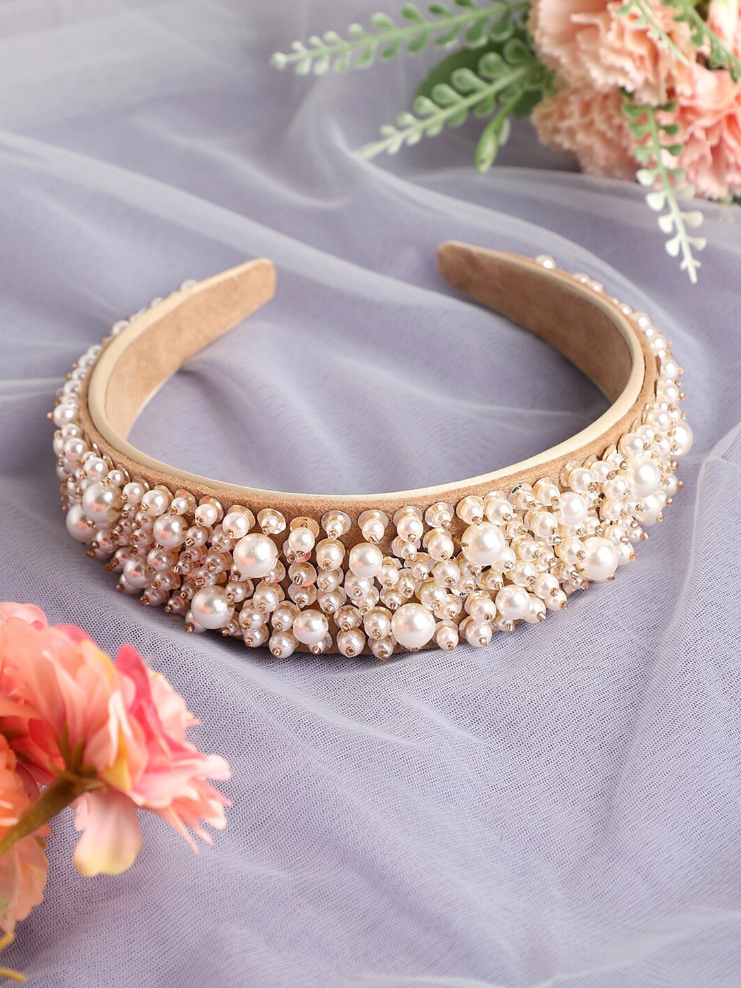 

SOHI Beads Embellished Hairband, Beige