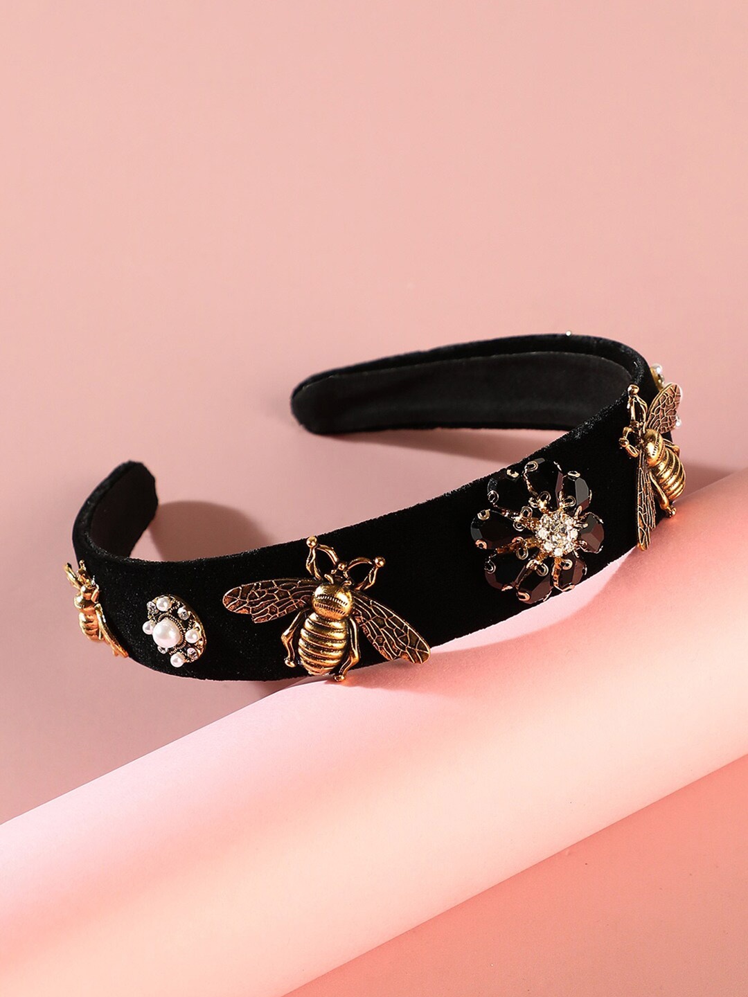 

SOHI Beads & Stones Embellished Hairband, Black