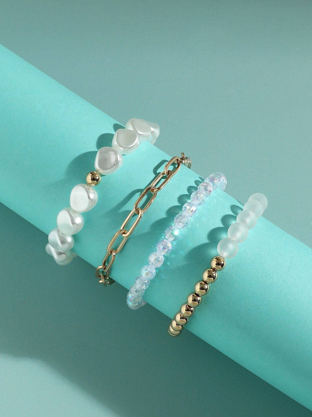 

SOHI Women Set Of 4 Gold-Plated Beaded Wraparound Bracelet