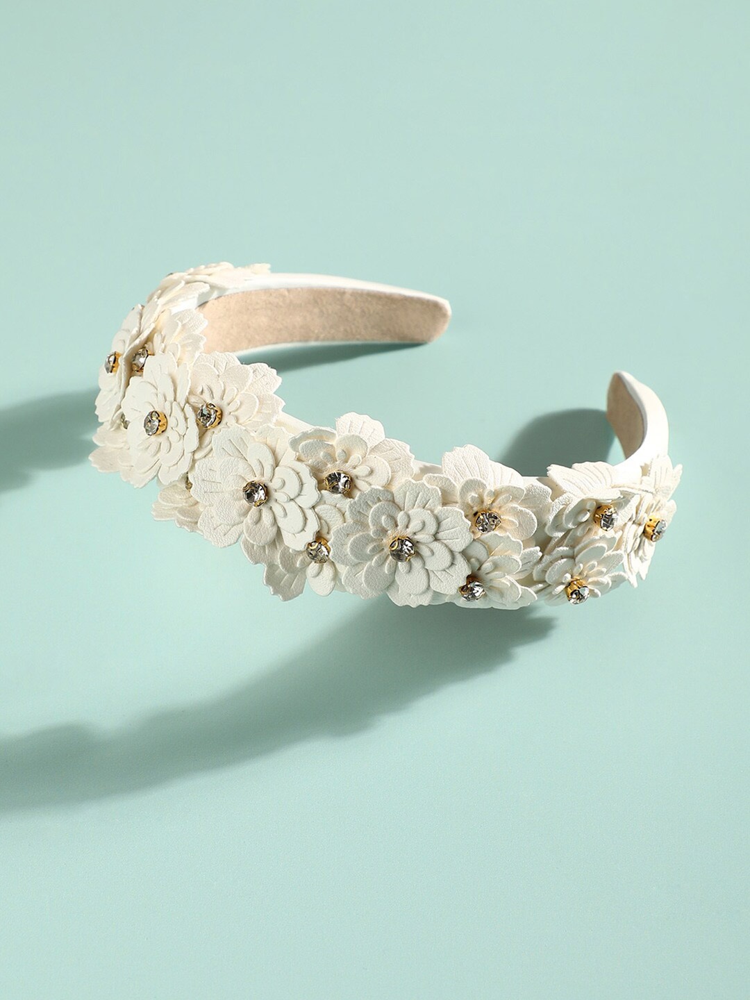 SOHI Beads & Stones Embellished Hairband, White