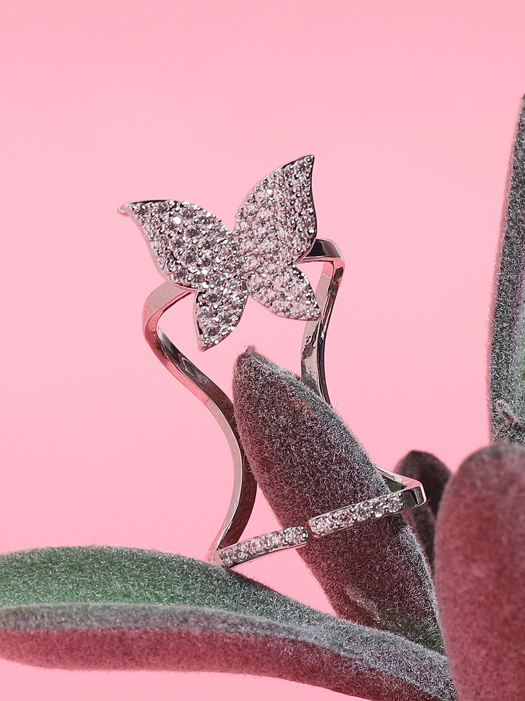 

SOHI Silver-Plated Artificial Stone Studded Nail Ring