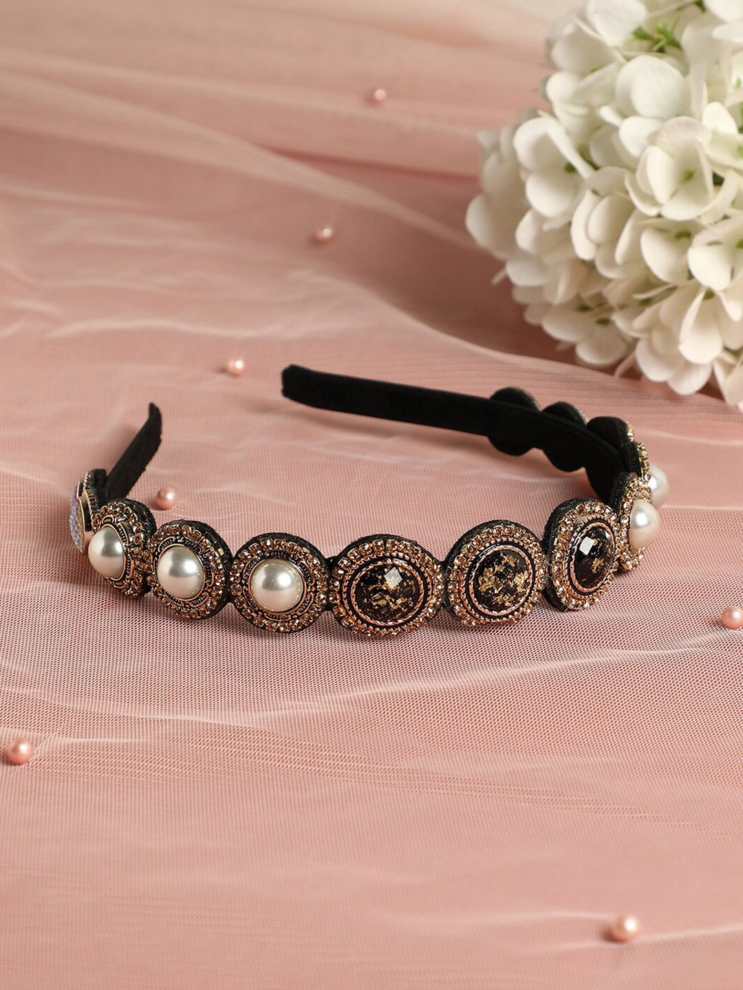 

SOHI Beads & Stones Embellished Hairband, Black