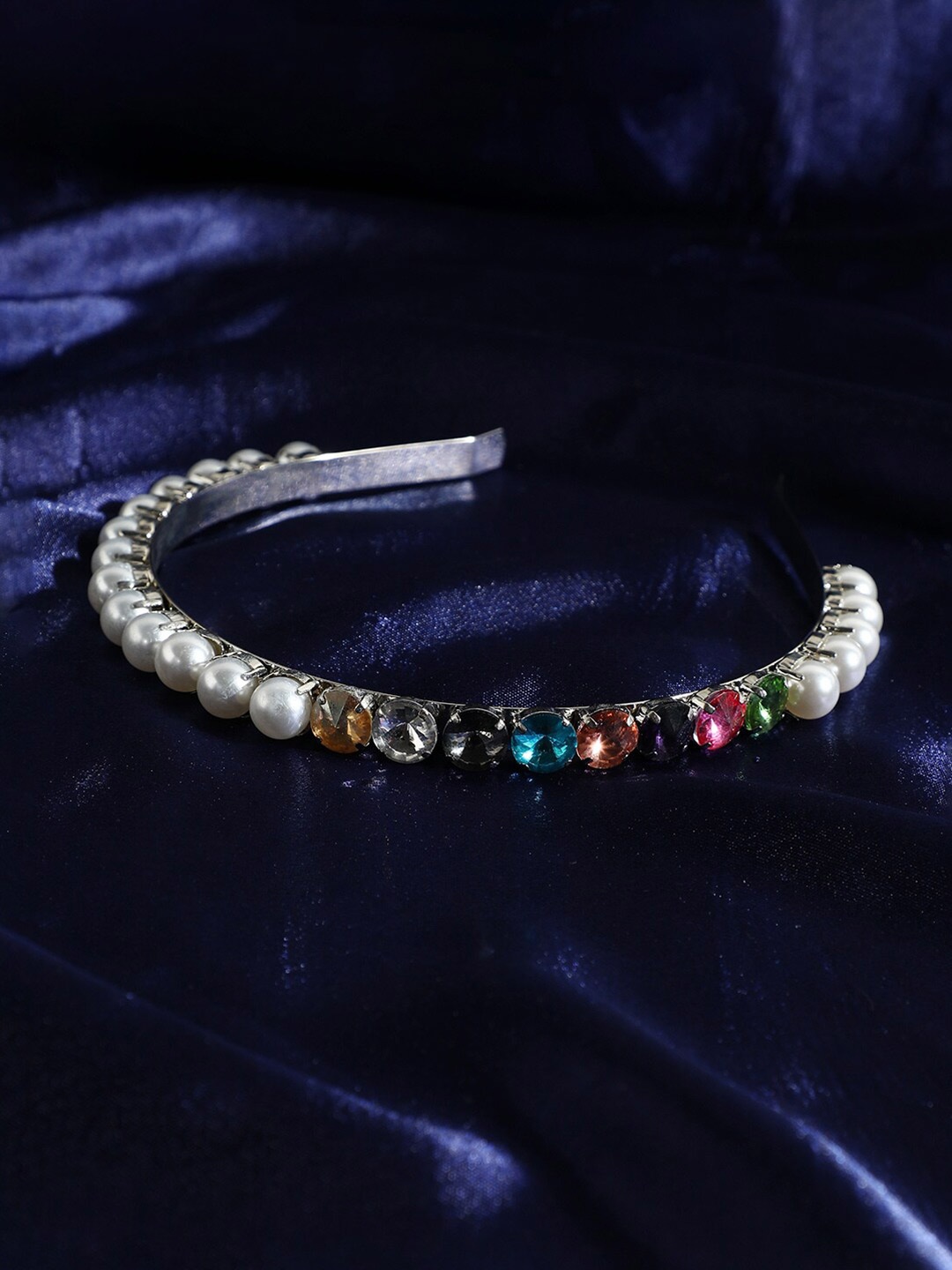 

SOHI Beads & Stones Embellished Hairband, Silver