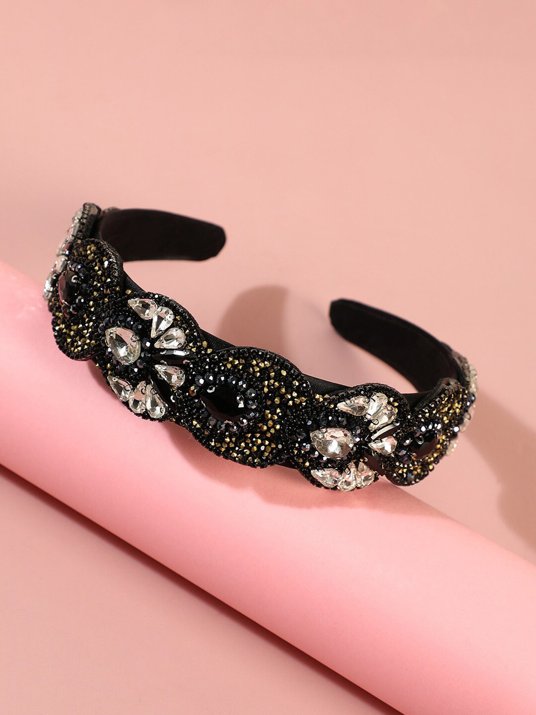

SOHI Beads & Stones Embellished Hairband, Black