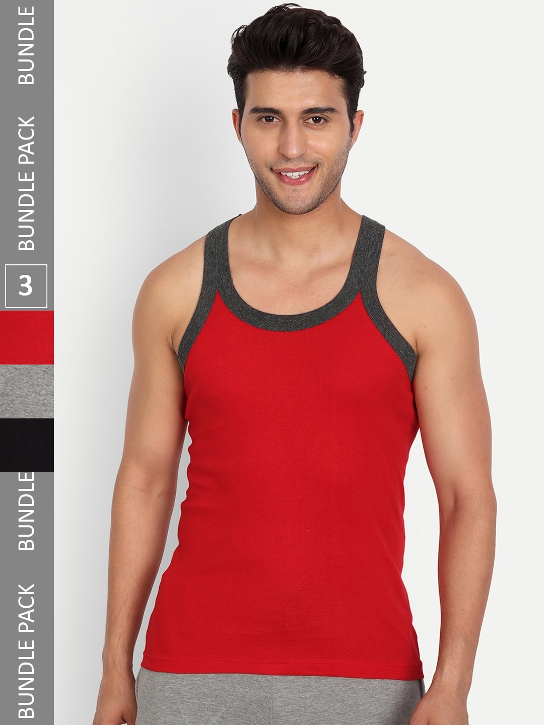 

T.T. Titanic Pure Cotton Gym Pack Of 3 Cotton Basic Vests, Grey