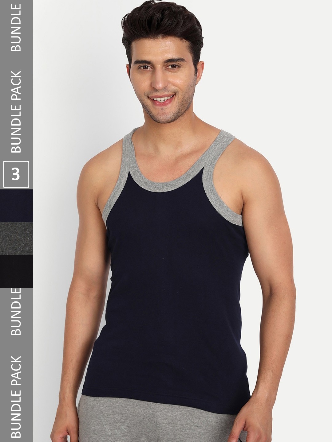 

T.T. Titanic Pure Cotton Gym Pack Of 3 Ribbed Basic Vests, Black