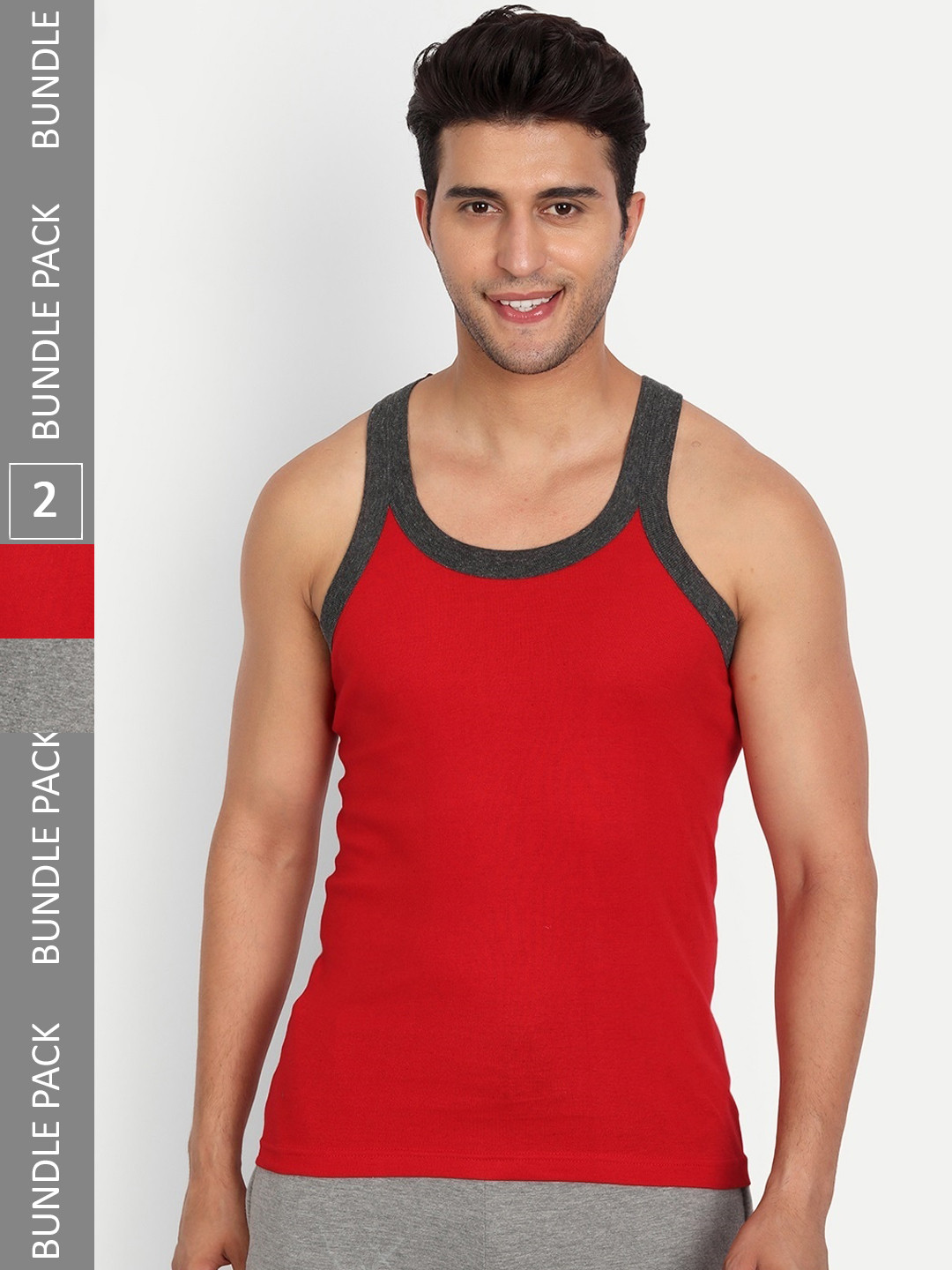 

T.T. Pack Of 2 Titanic Pure Cotton Gym Combed Vest, Grey melange