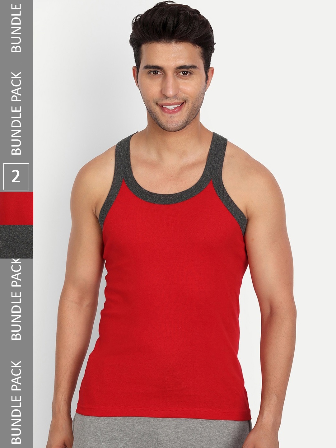 

T.T. Men Titanic Pure Cotton Gym Pack Of 2 Ribbed Basic Vests, Red