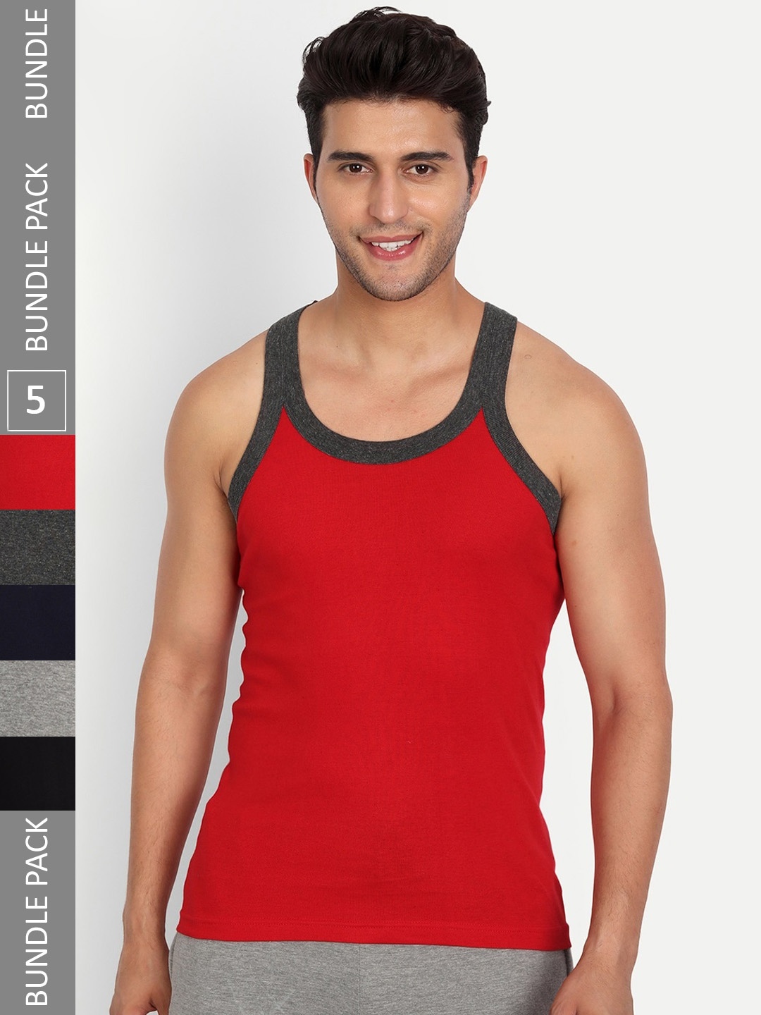 

T.T. Men Pack Of 5 Titanic Pure Cotton Ribbed Gym Basic Vests, Black