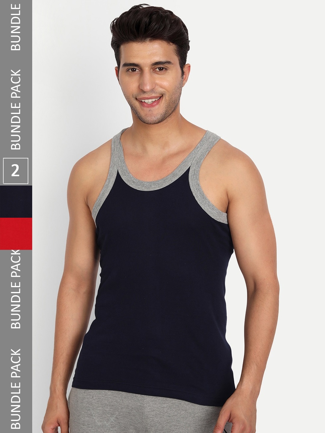 

T.T. Men Pack Of 2 Titanic Pure Cotton Ribbed Gym Basic Vests, Navy blue