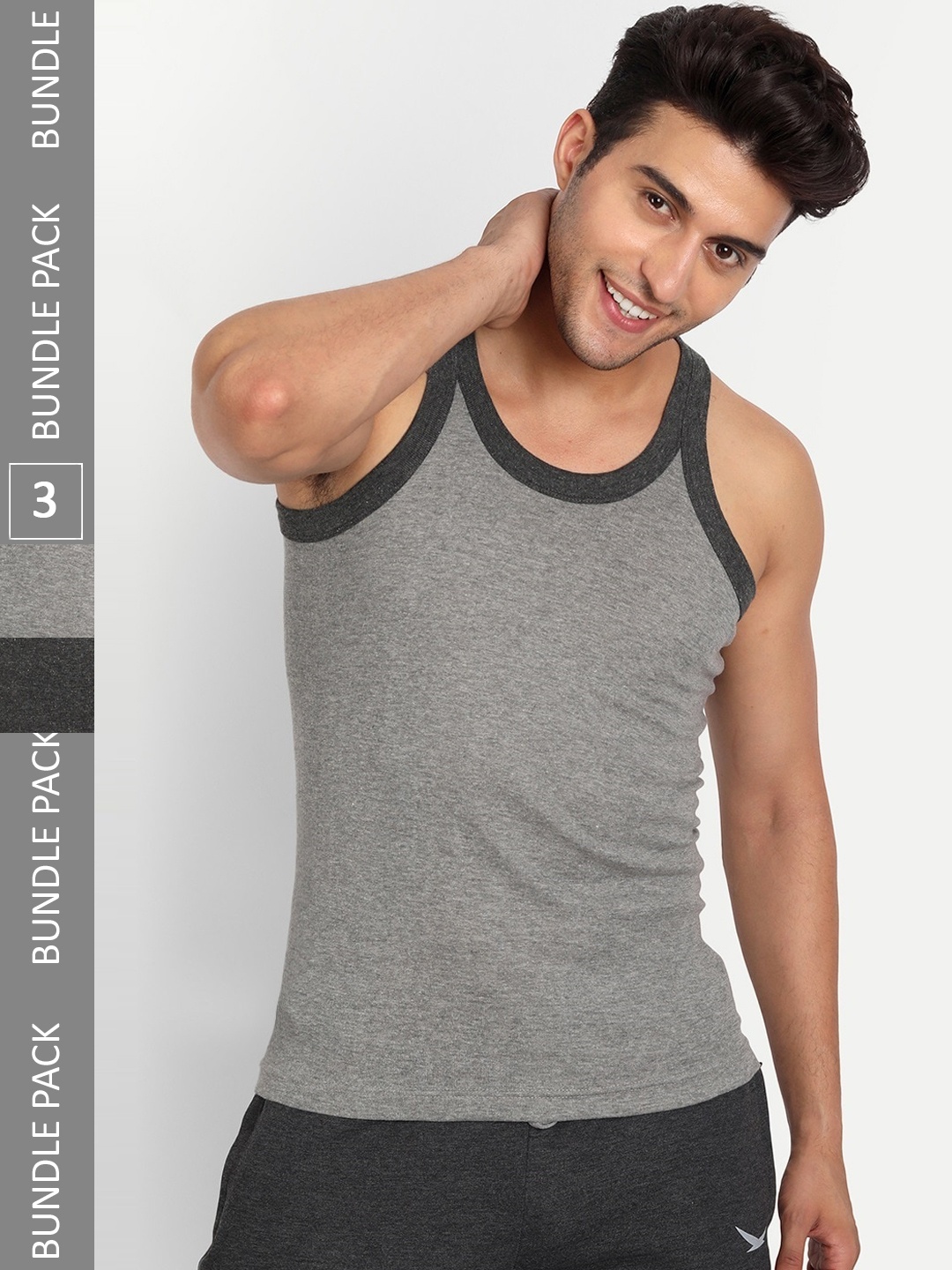 

T.T. Titanic Pure Cotton Gym Pack Of 3 Knitted Basic Vests, Black