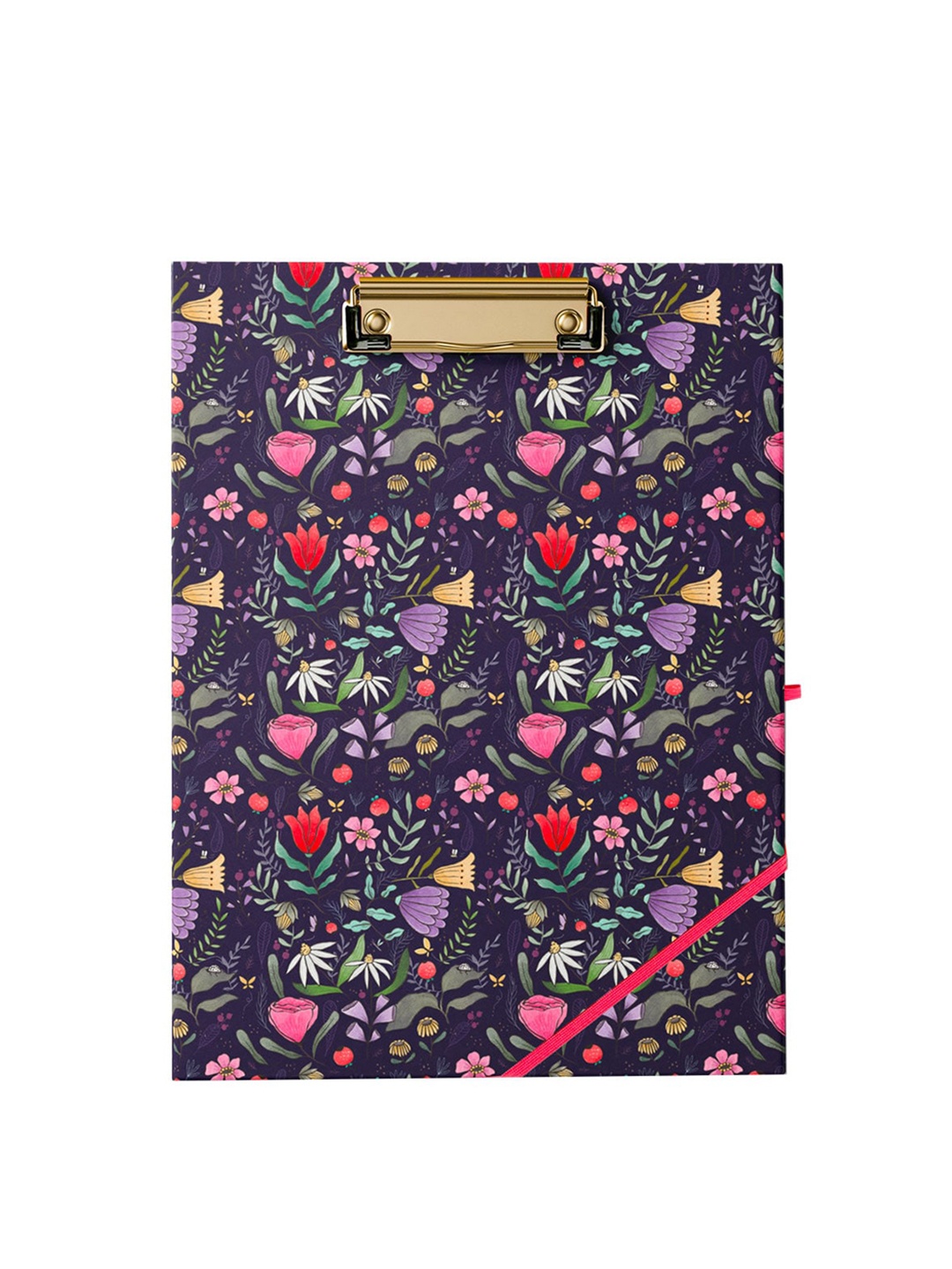

Alicia Souza Floral Printed Clipfolio With Notepad & With Sticker Sheet, Navy blue