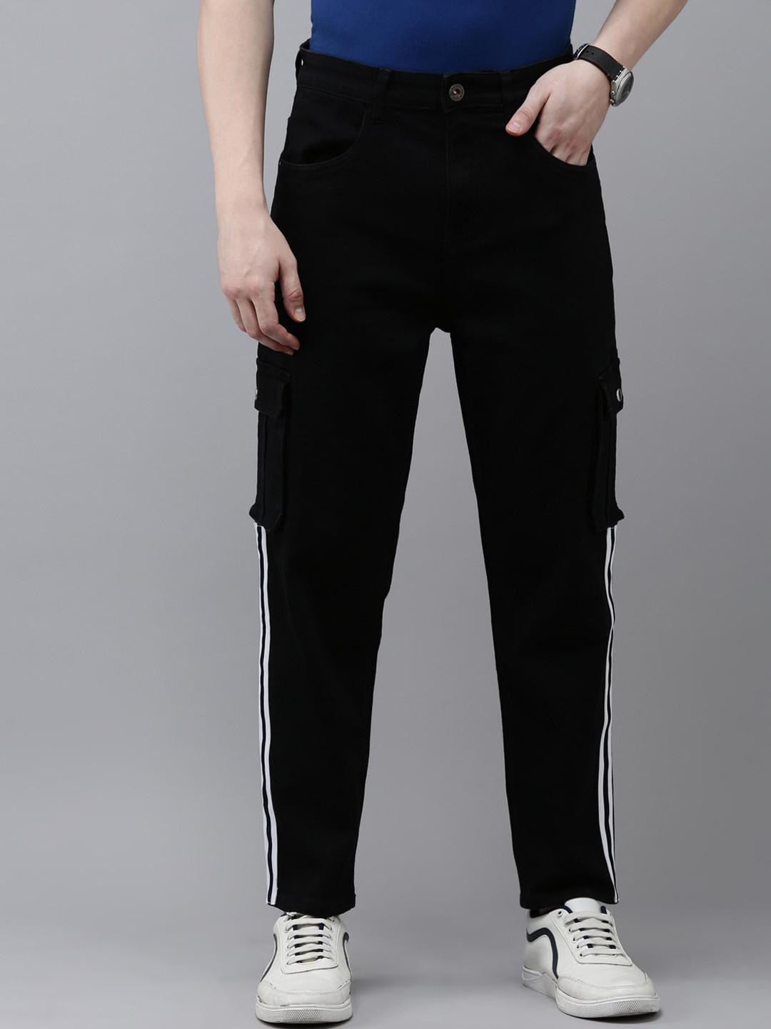 

Old Grey Men Mid-Rise Cargo Style Jeans, Black
