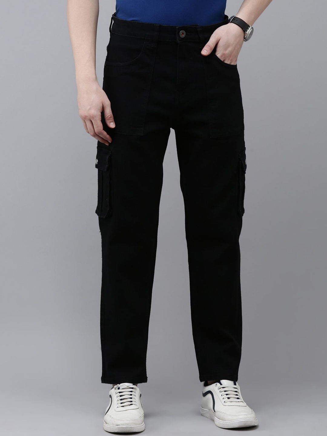 

Old Grey Men Regular Fit Cotton Cargo Jeans, Black